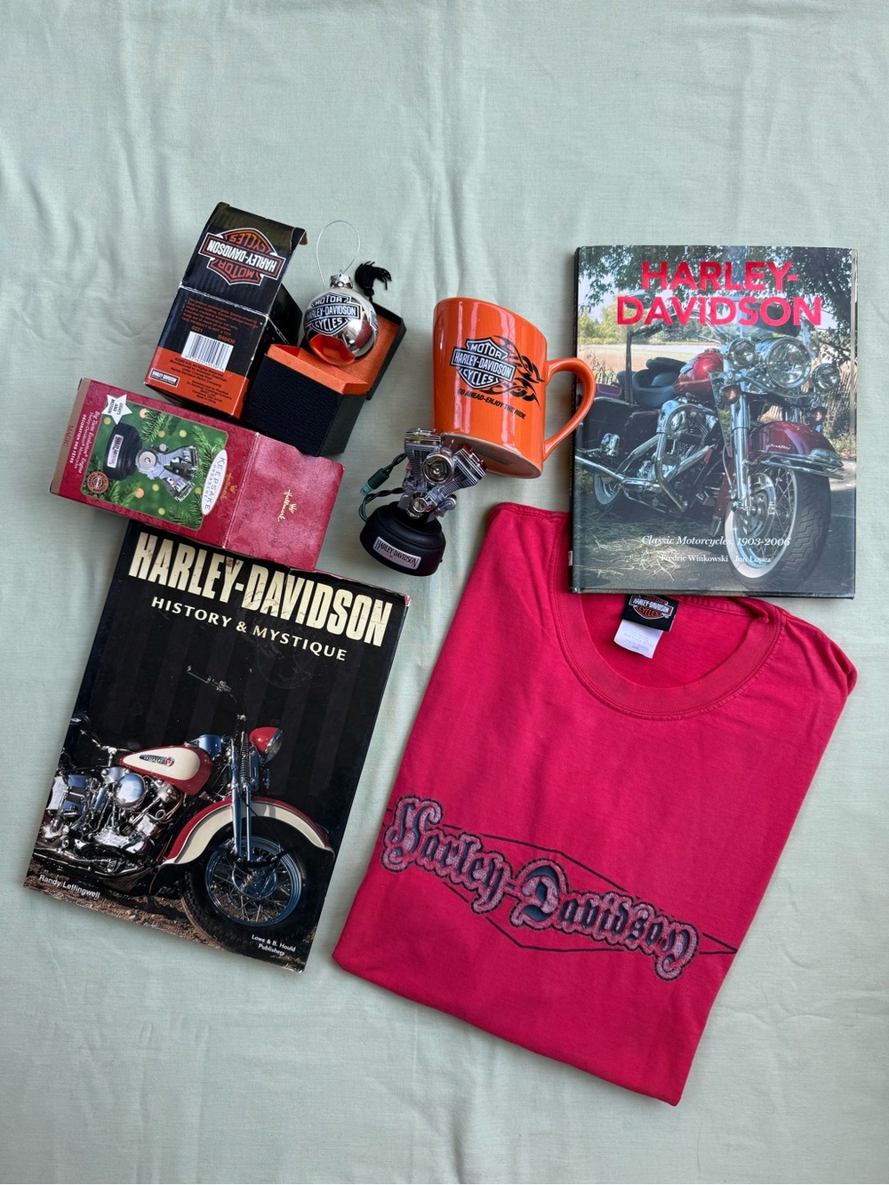 Harley-Davidson Lot - T-Shirt, Motorcycles Book, Mug, Christmas Ornaments